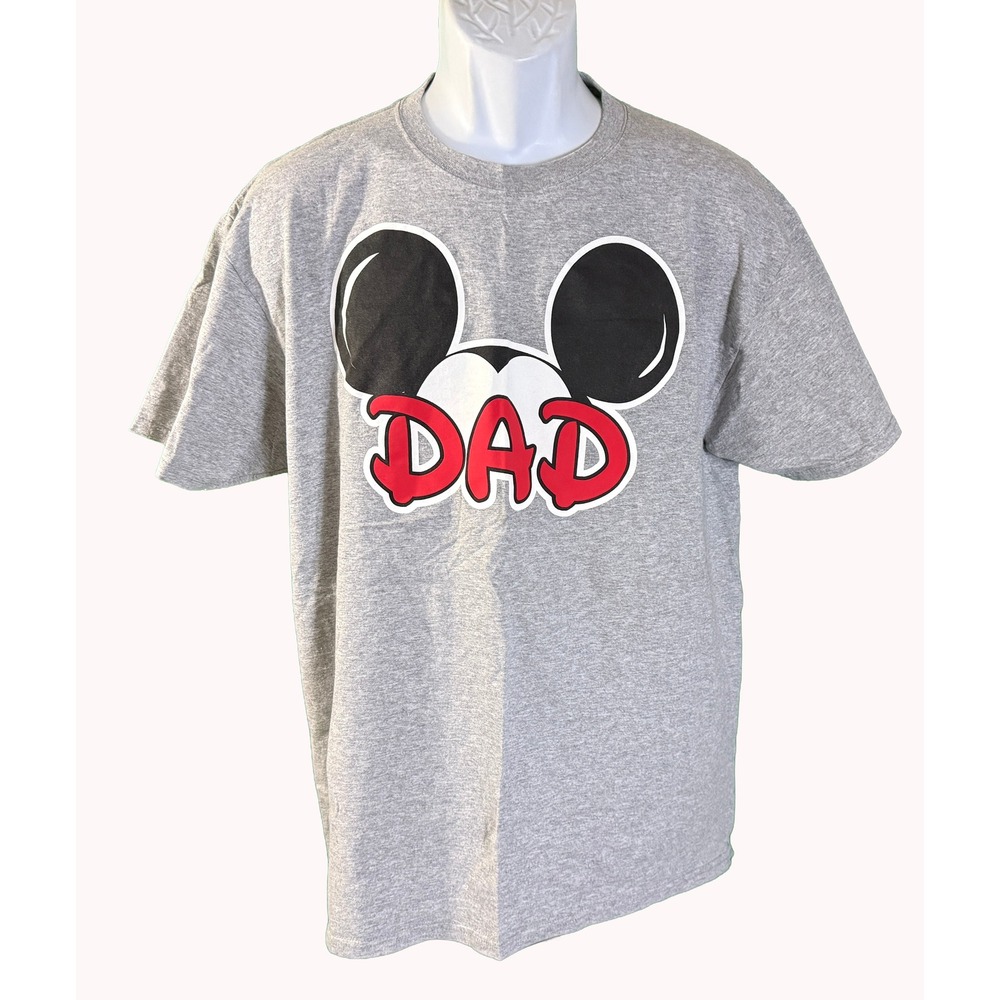 Disney Mickey Mouse T-Shirt Mens LG Gray Dad Graphic Short Sleeve AB1010